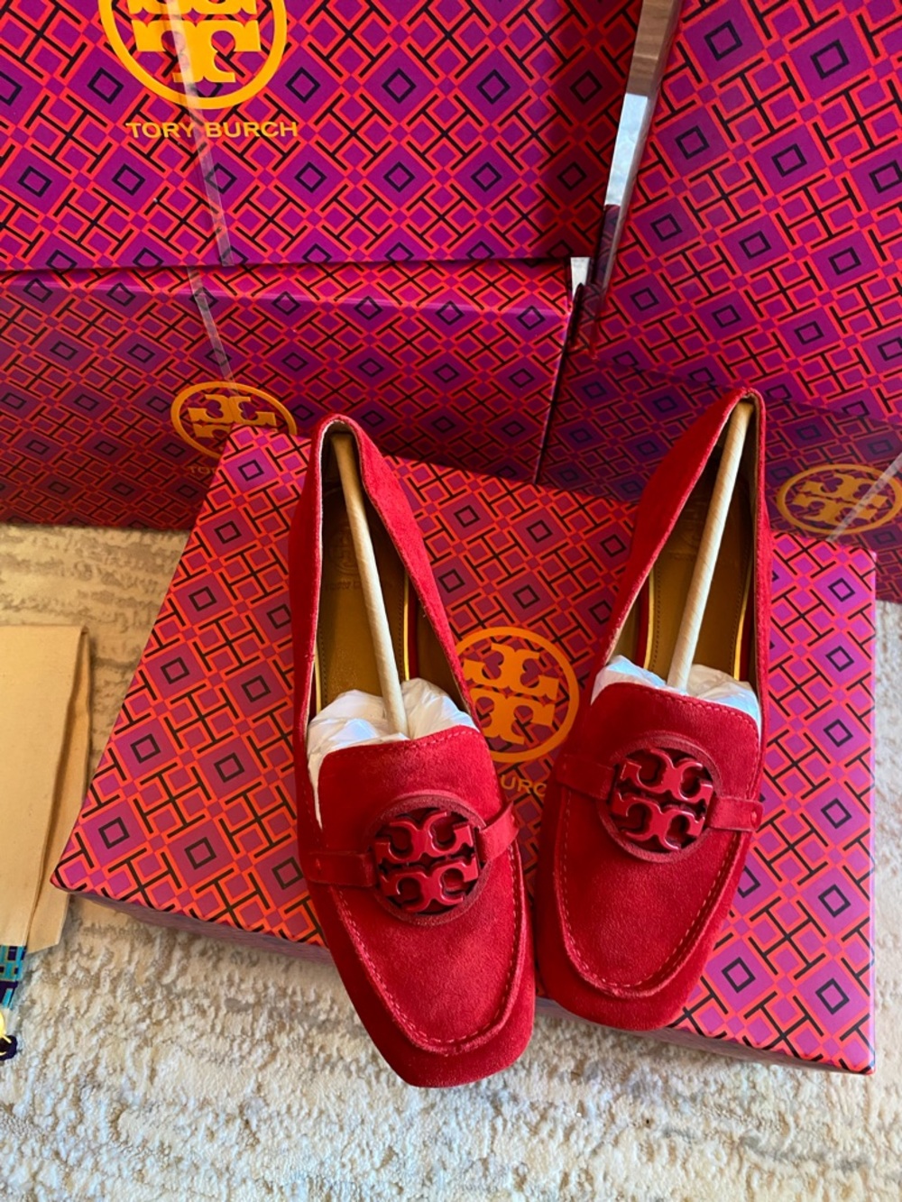 Tory Burch Red Suede Metal Miller 15 MM Loafers